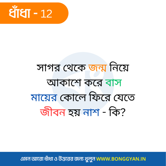 সাগর থেকে জন্ম নিয়ে আকাশে করে বাস মায়ের কোলে ফিরে যেতে জীবন হয় নাশ - কি?